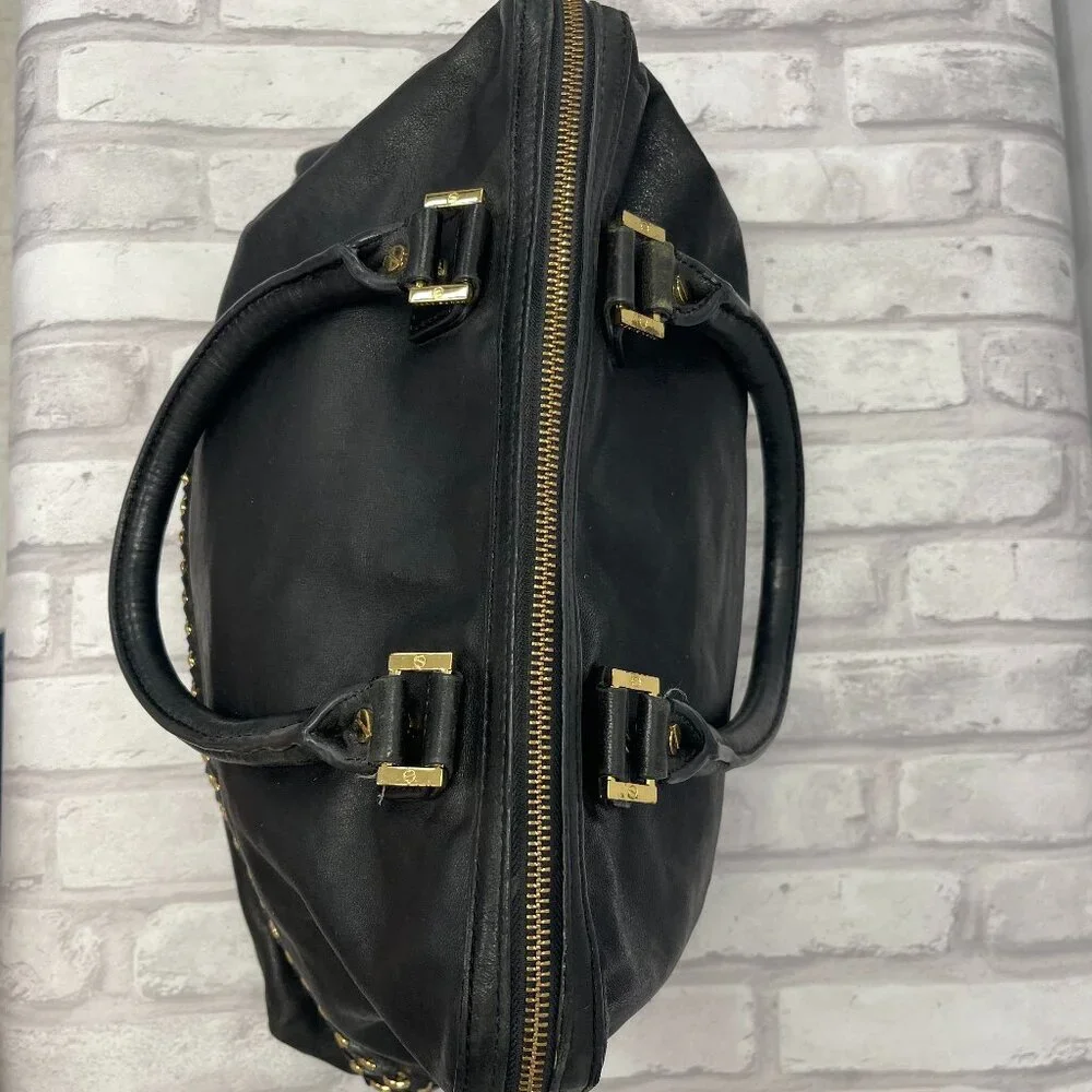 Tory Burch Top Handle Satchel in Black Leather w/ Gold-tone Chain - Preowned